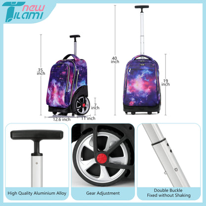 NEW TILAMI 19" Rolling Backpack for kids, Adjustable Laptop Backpack