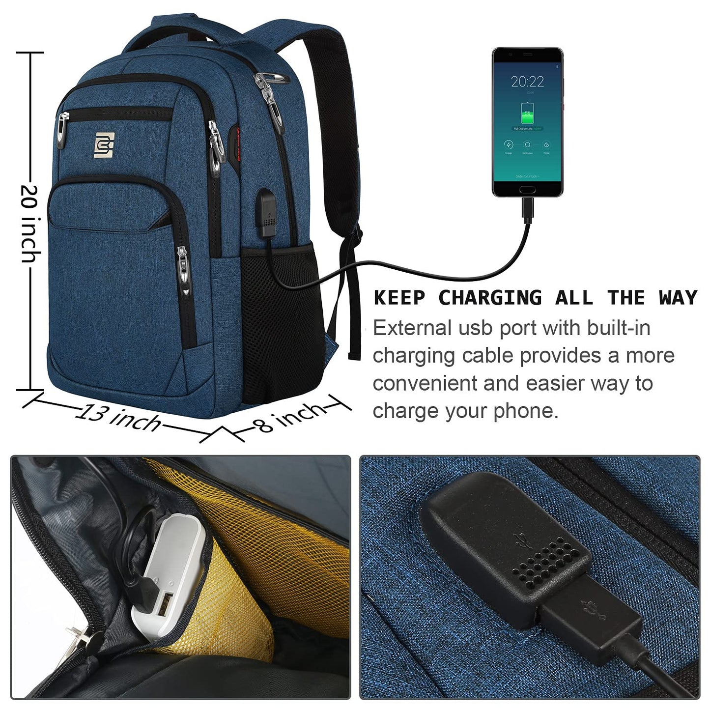 Anti-Theft Laptop Backpack with USB – 15.6" Black