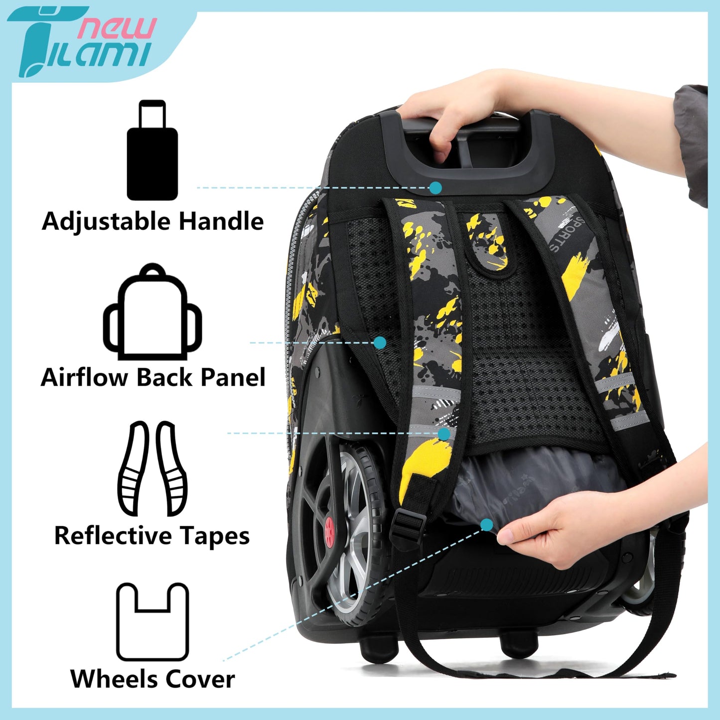 NEW TILAMI 19" Rolling Backpack for kids, Adjustable Laptop Backpack