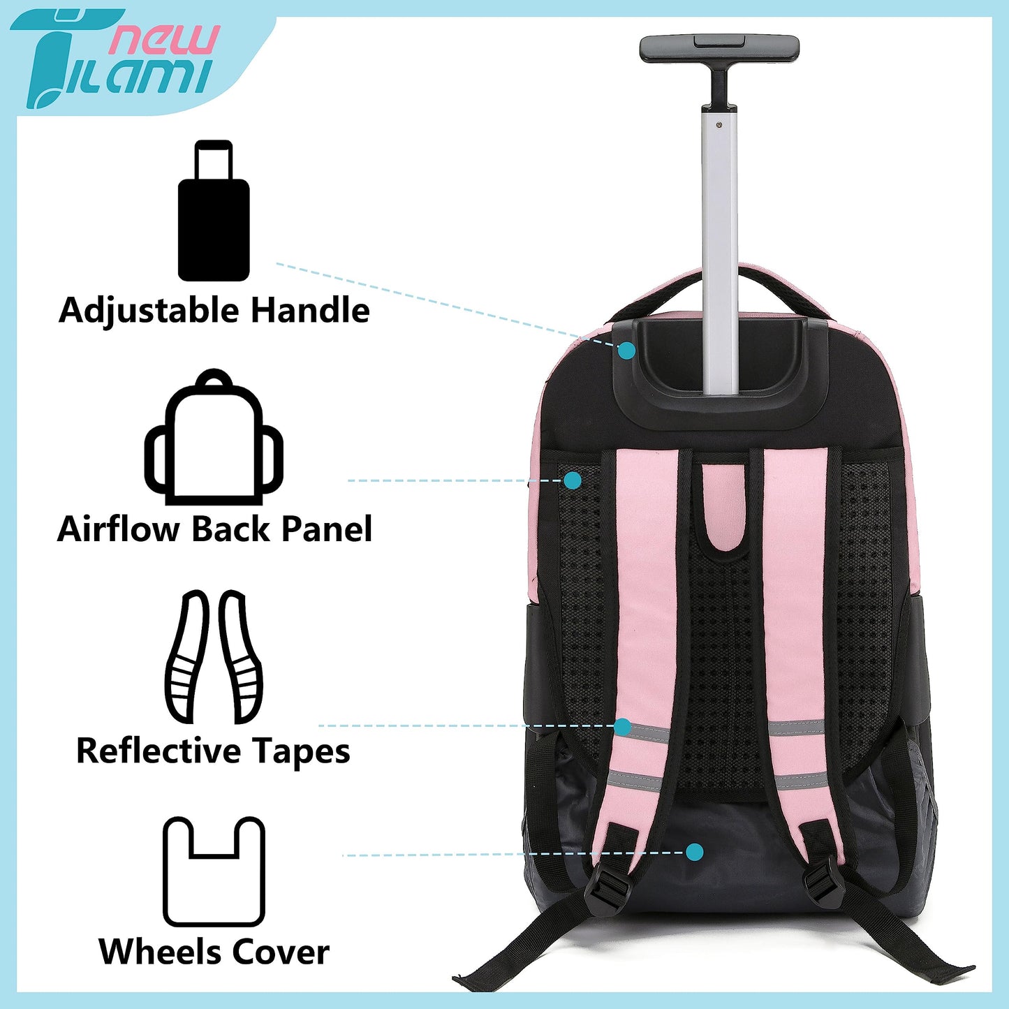 NEW TILAMI 19" Rolling Backpack for kids, Adjustable Laptop Backpack