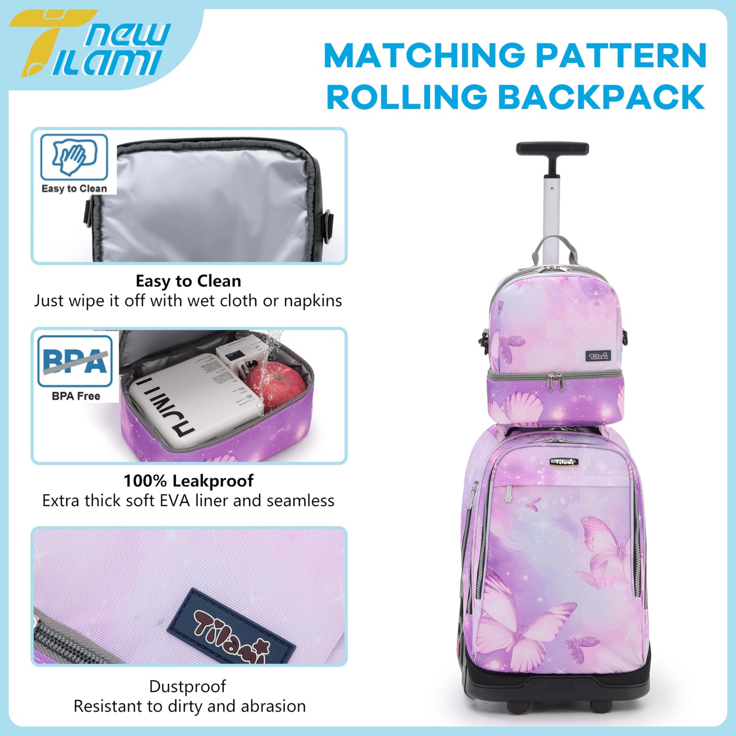 NEW TILAMI 19" Rolling Backpack for kids, Adjustable Laptop Backpack