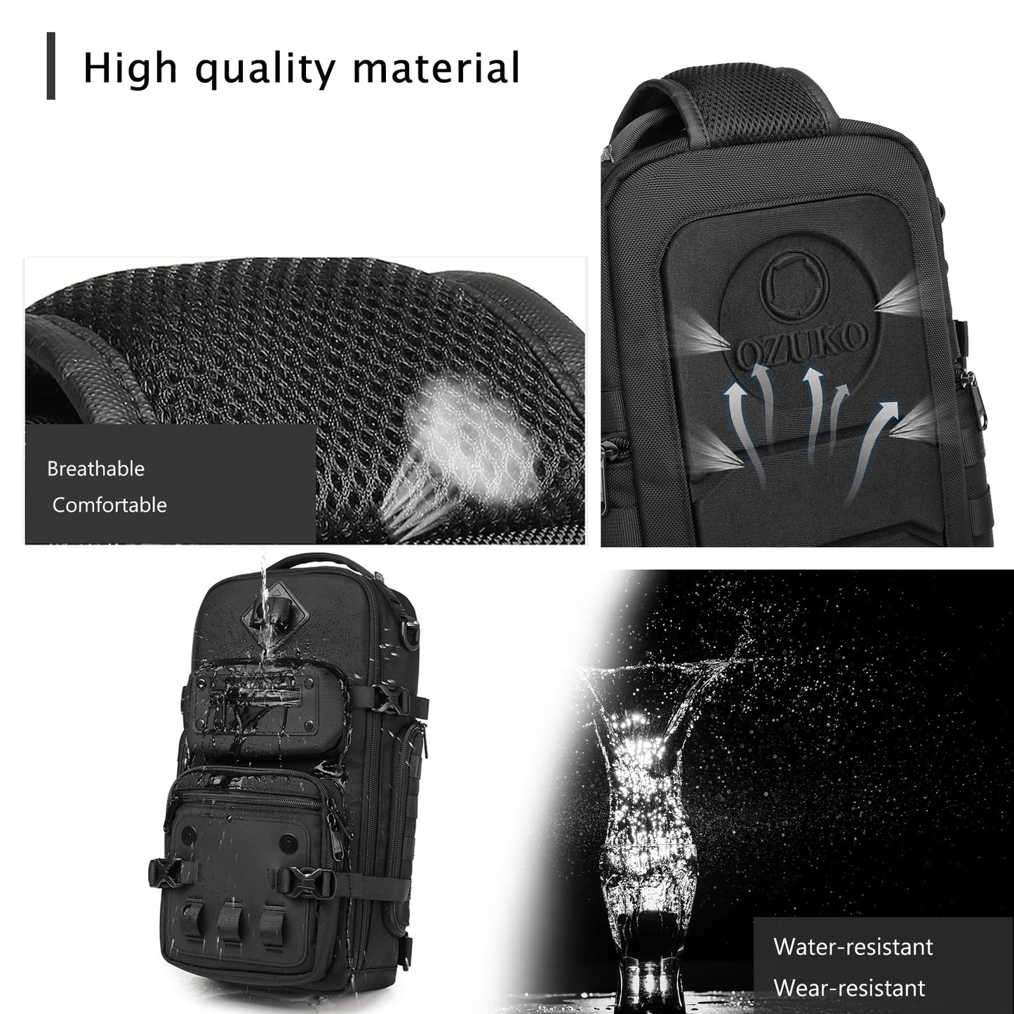 OZUKO Tactical Sling Backpack, Dark Gray