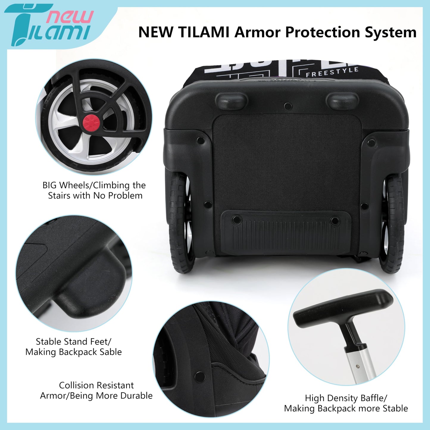 NEW TILAMI 19" Rolling Backpack for kids, Adjustable Laptop Backpack