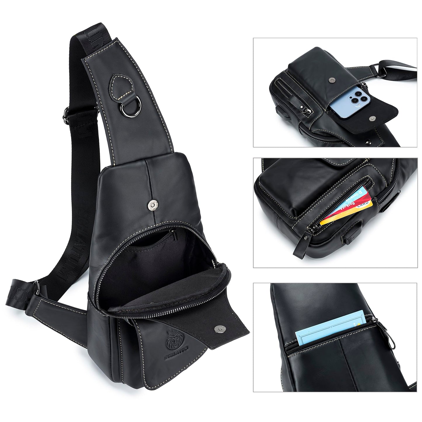 LUKZIJAES Genuine Leather Sling Bag for Men