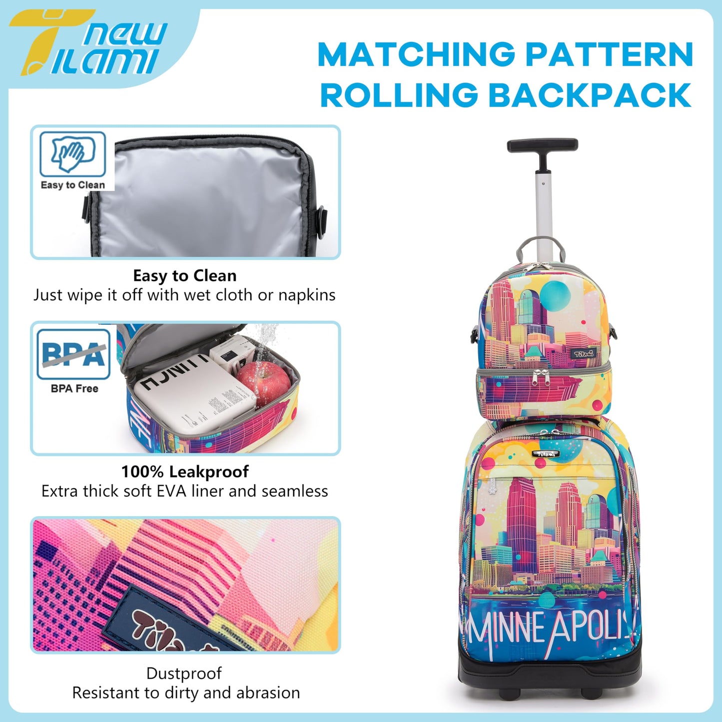 NEW TILAMI 19" Rolling Backpack for kids, Adjustable Laptop Backpack