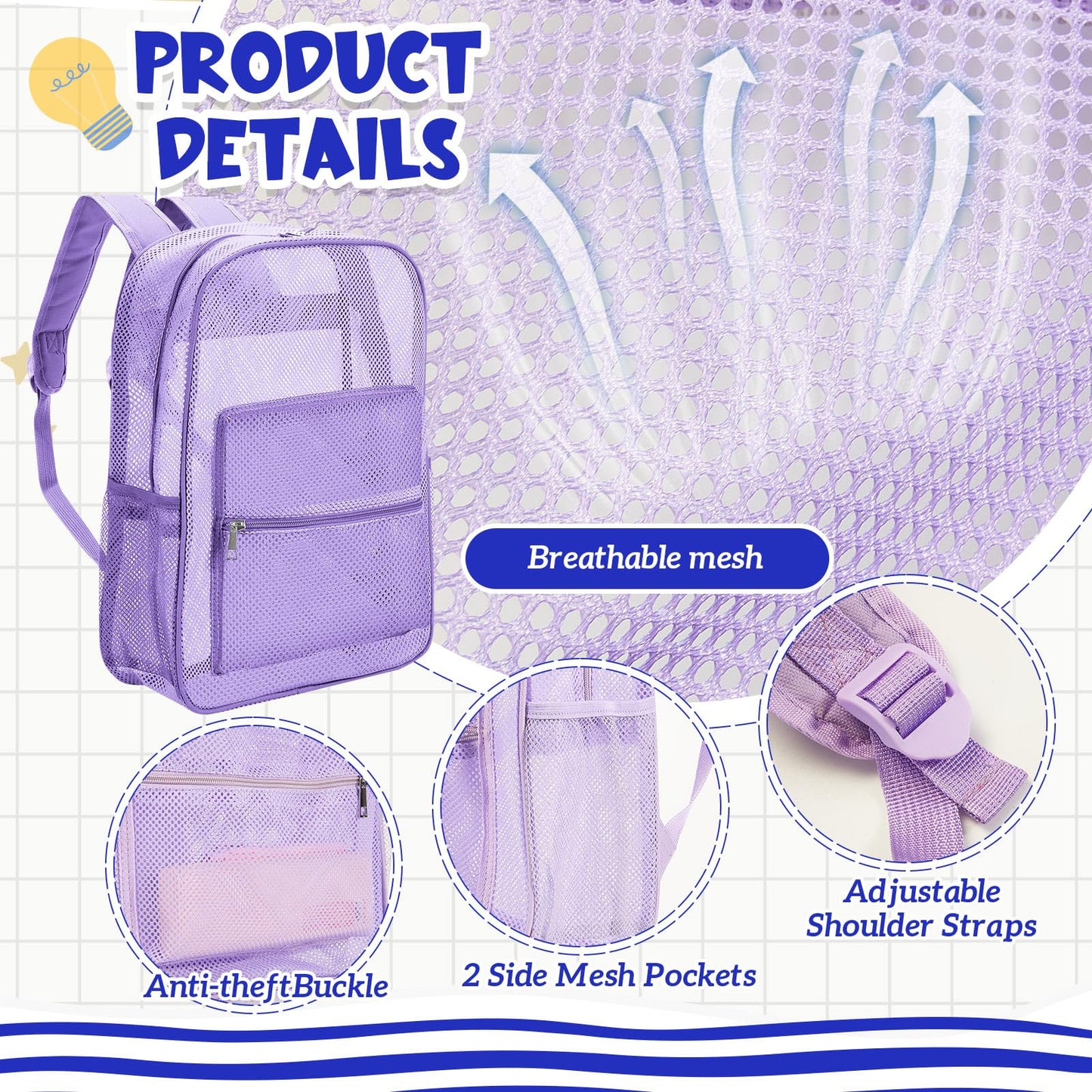 Amylove 17" Mesh Backpack – 48 Pack, Colorful