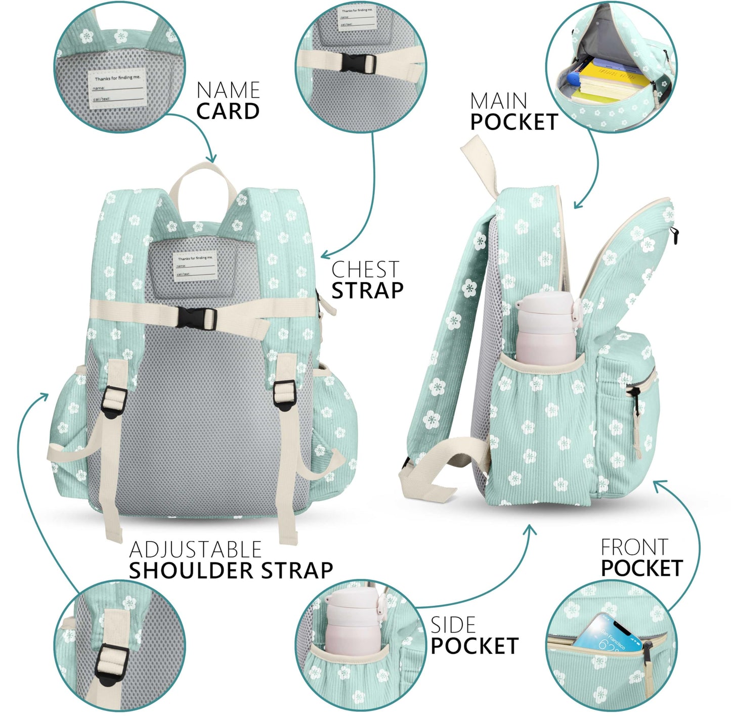 Corduroy Kids Backpack for Boys & Girls, 15"