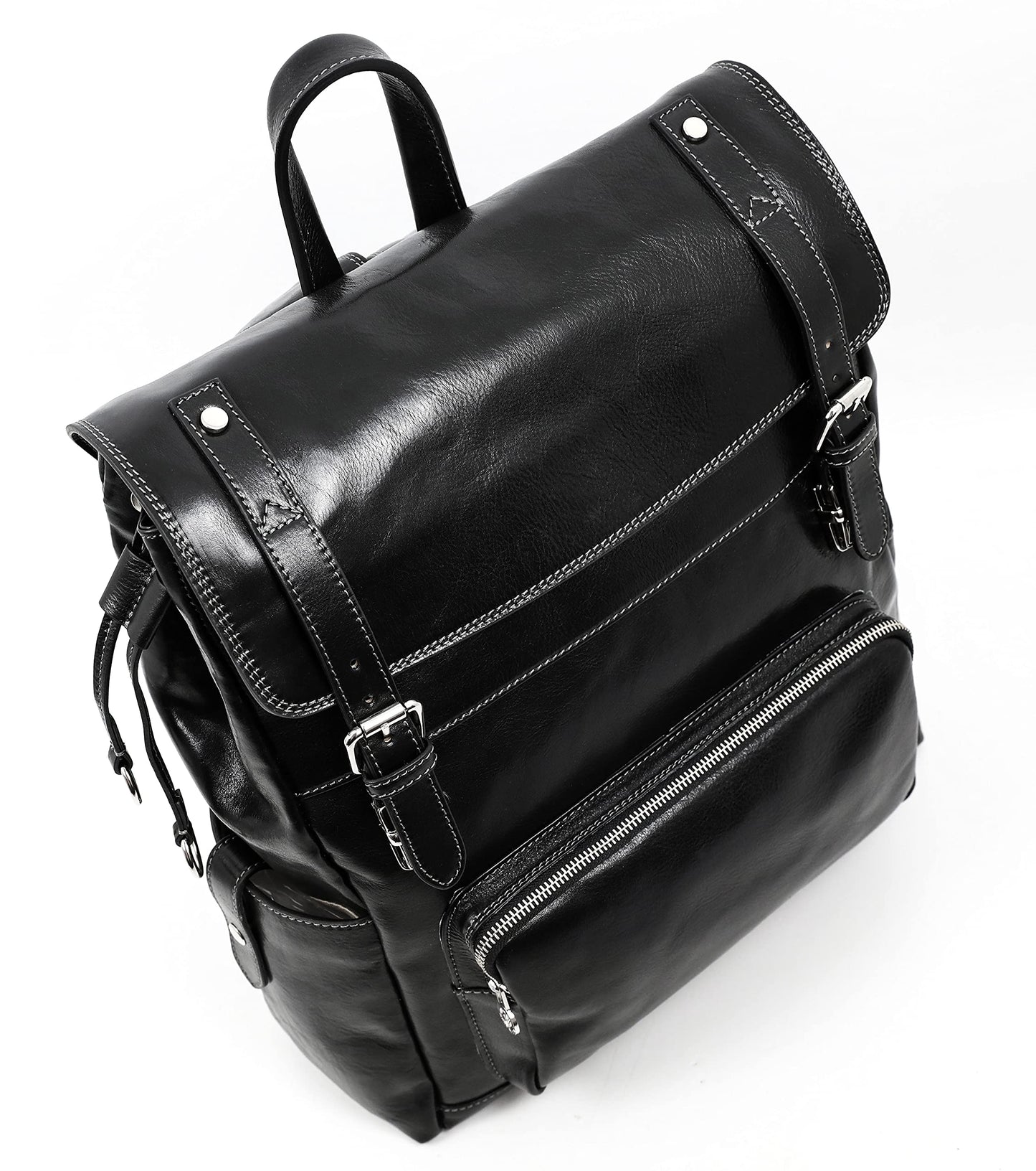 Time Resistance Leather Travel Backpack, Black