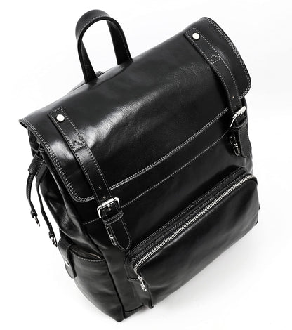Time Resistance Leather Travel Backpack, Black