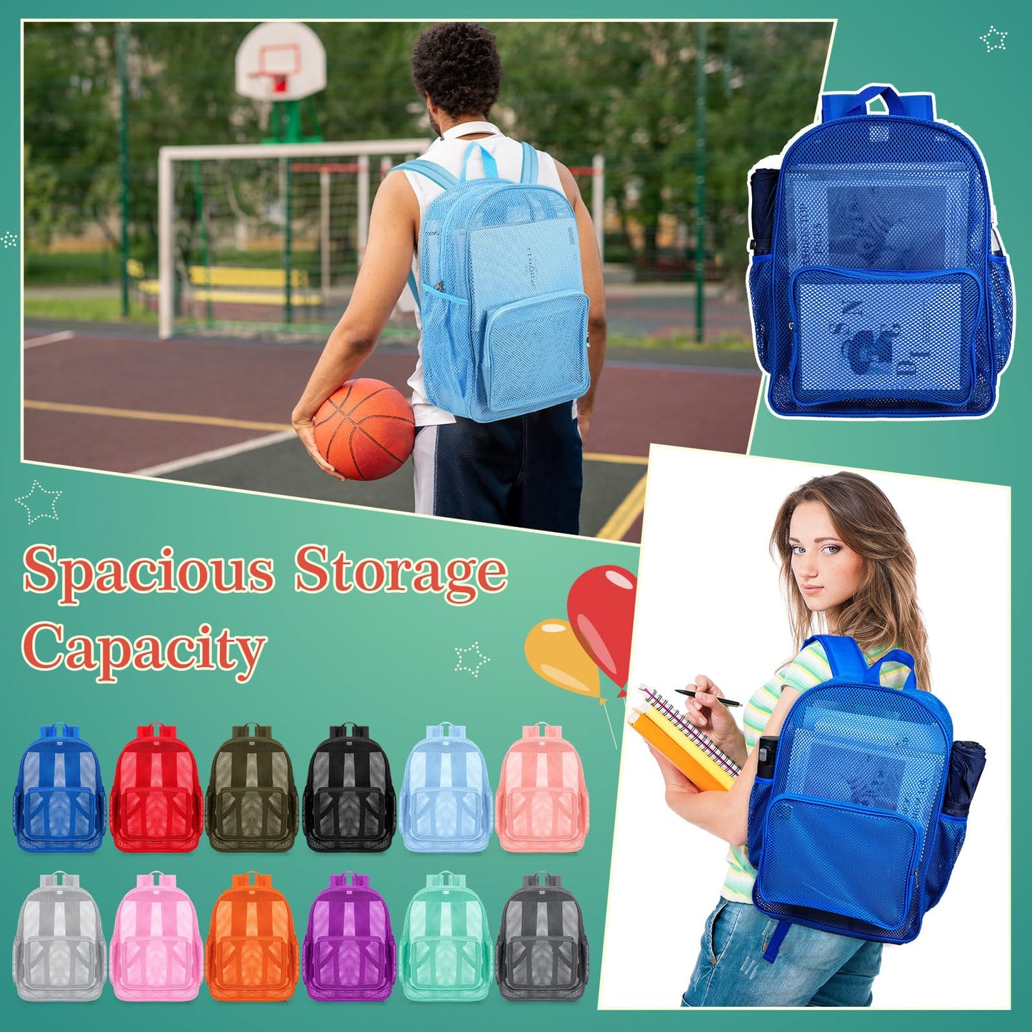 48-Pack 17" Clear Mesh Backpacks – Heavy Duty