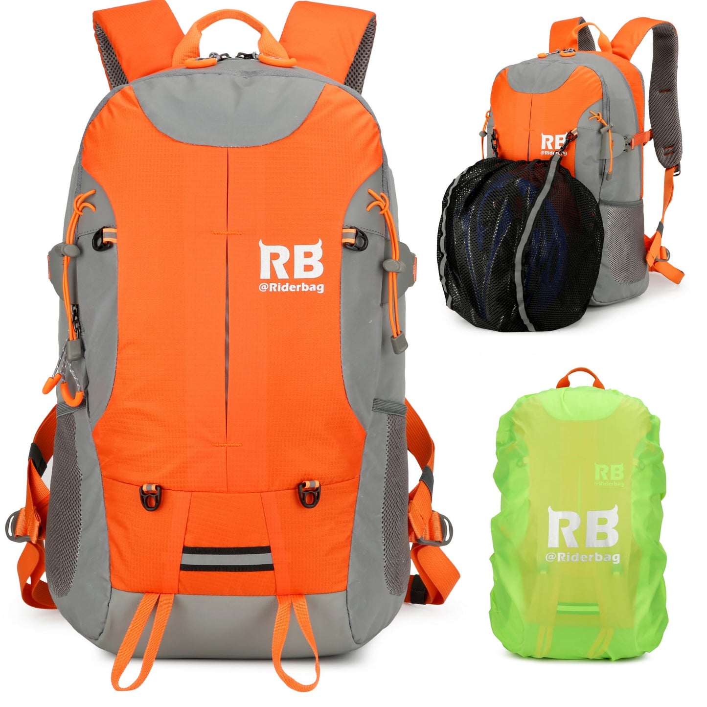 Reflective Motorcycle Backpack with Helmet Holder, Green
