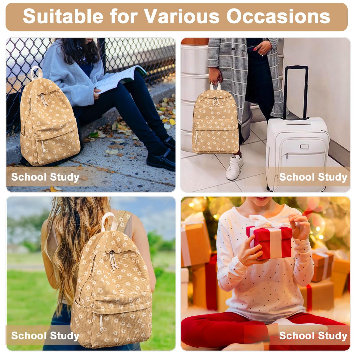 School Backpack for Teen Girls & Women, Corduroy