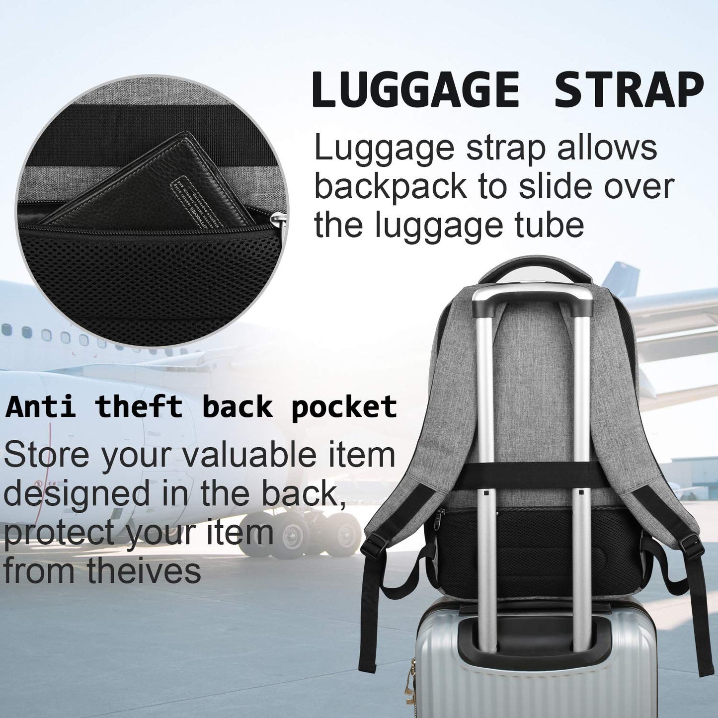 Anti-Theft Laptop Backpack with USB – 15.6" Black