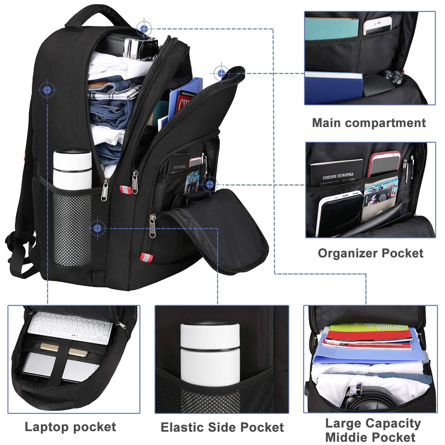 Travel Laptop Backpack, Black Backpack for Men and Women