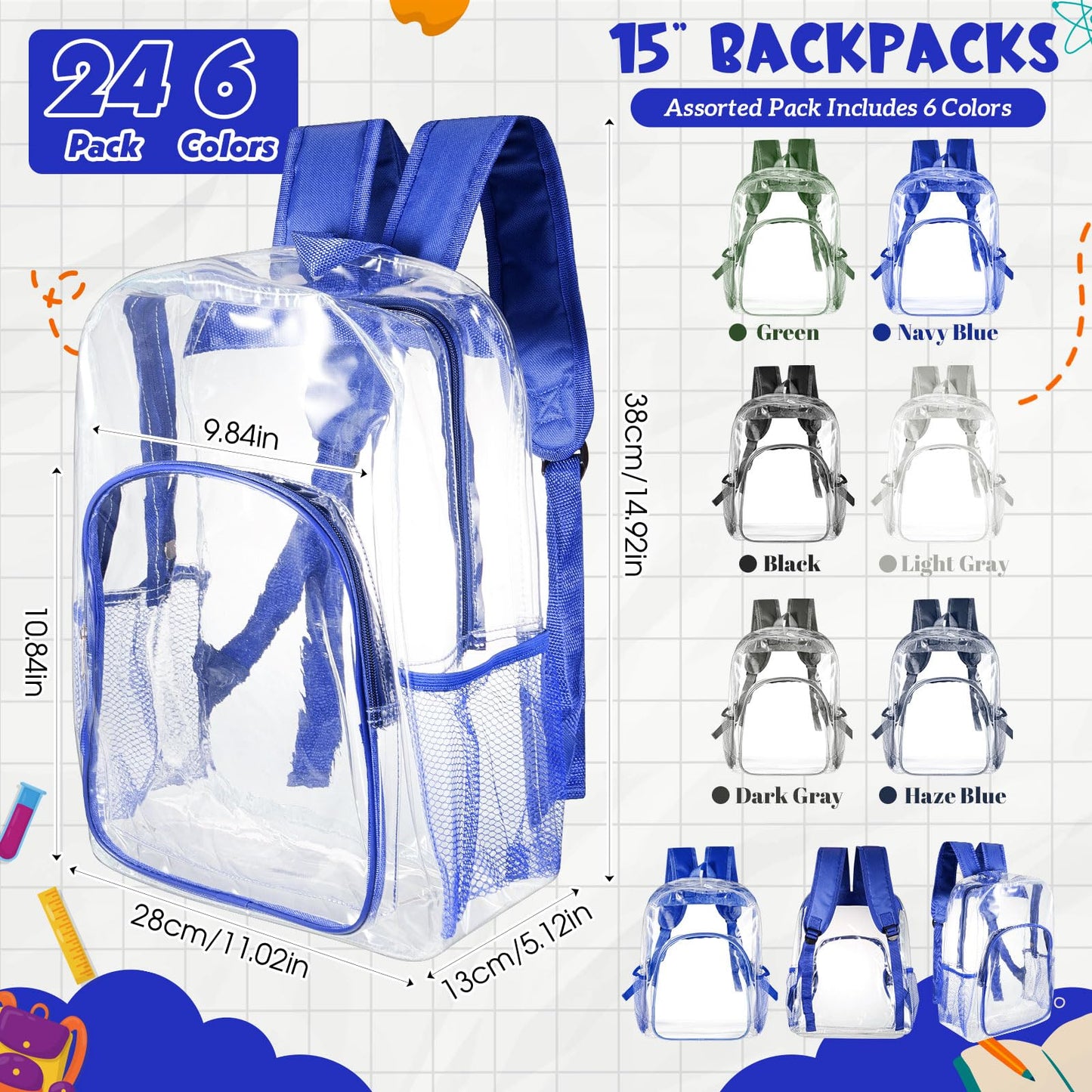 Amylove Clear PVC Backpack, 15", Black, 100-Pack