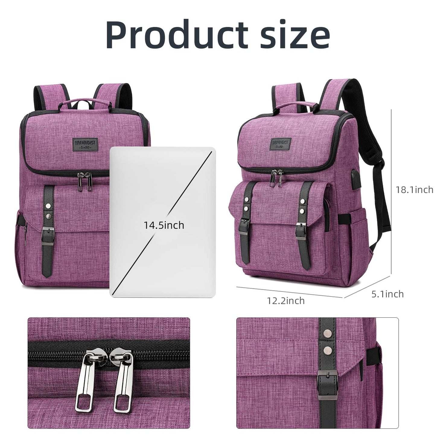 YALUNDISI Vintage Laptop Backpack with USB, Black