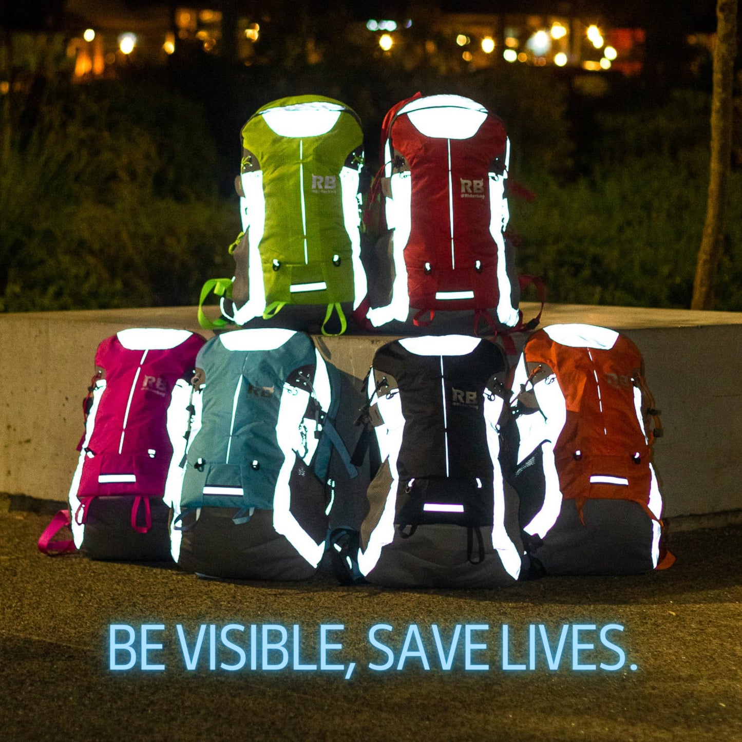 Reflective Motorcycle Backpack with Helmet Holder, Green