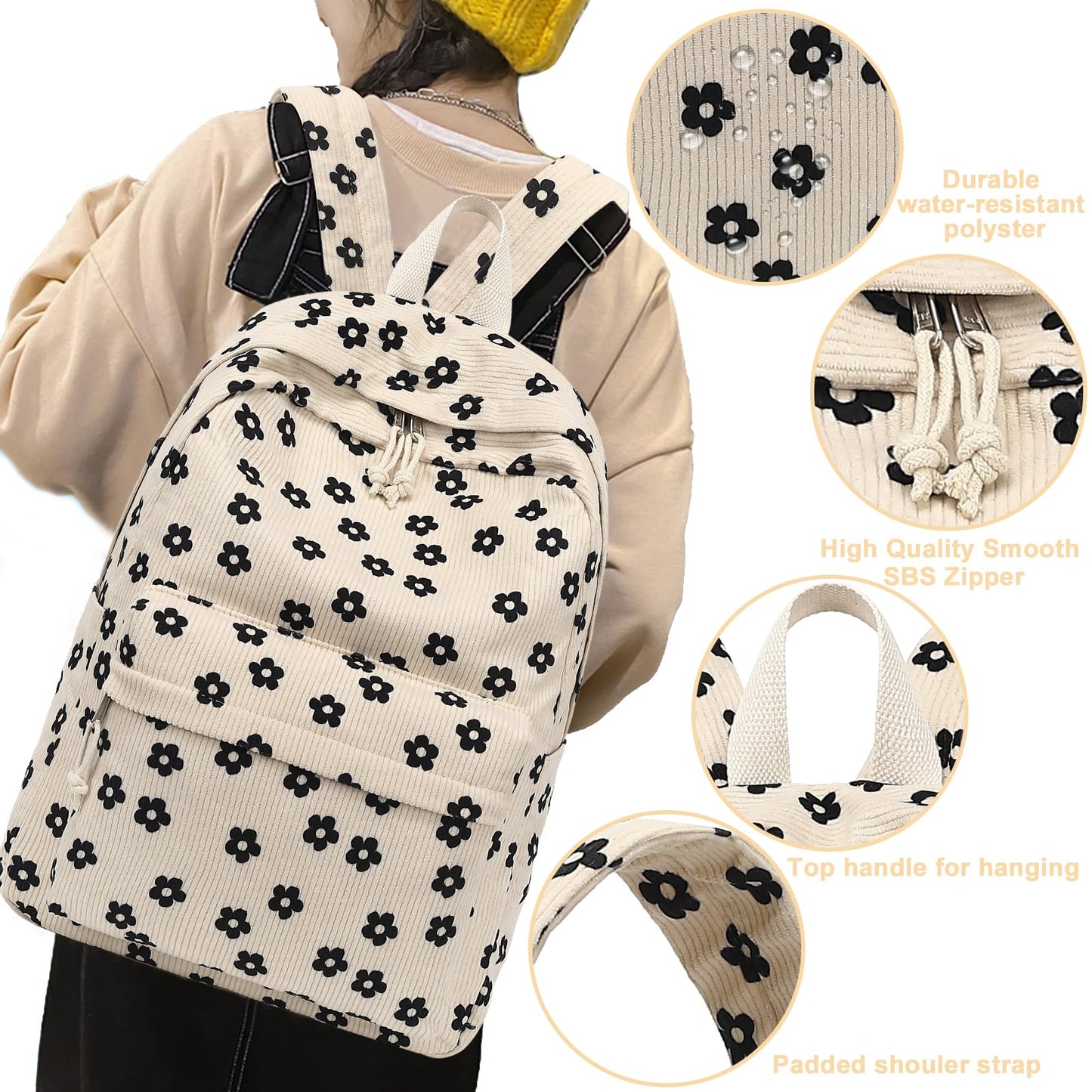 School Backpack for Teen Girls & Women, Corduroy