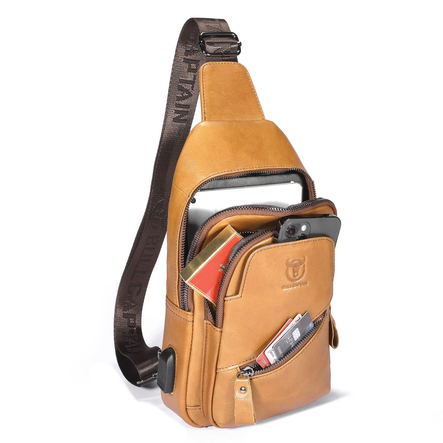 LUKZIJAES Genuine Leather Sling Bag for Men