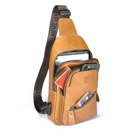 LUKZIJAES Genuine Leather Sling Bag for Men