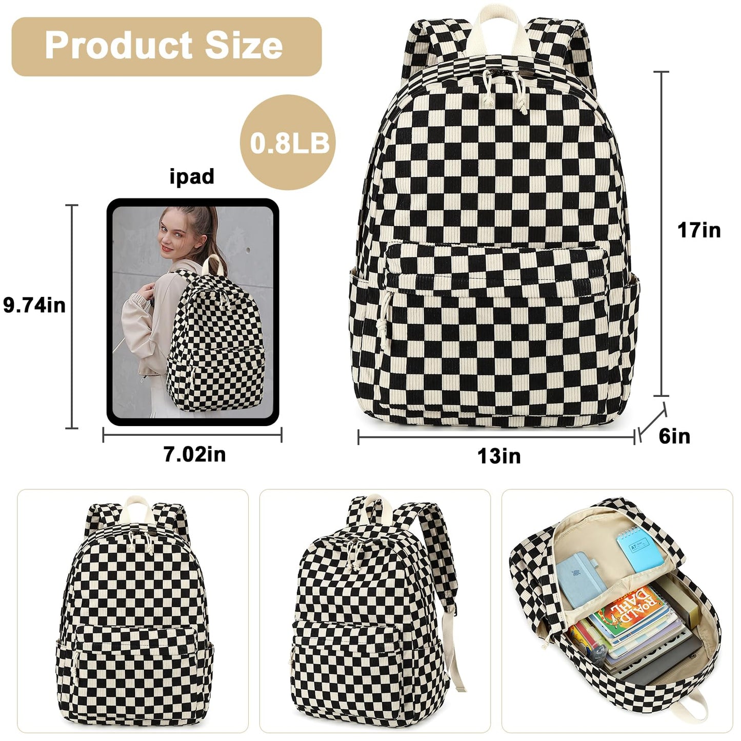 School Backpack for Teen Girls & Women, Corduroy