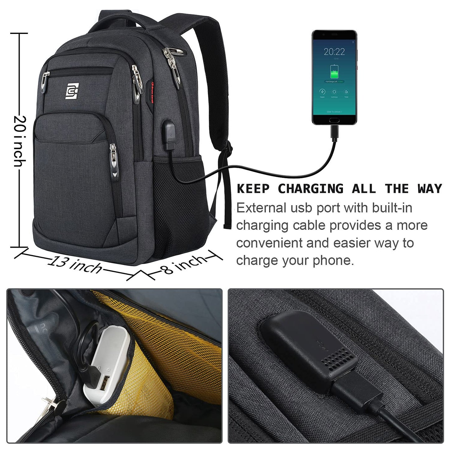 Anti-Theft Laptop Backpack with USB – 15.6" Black