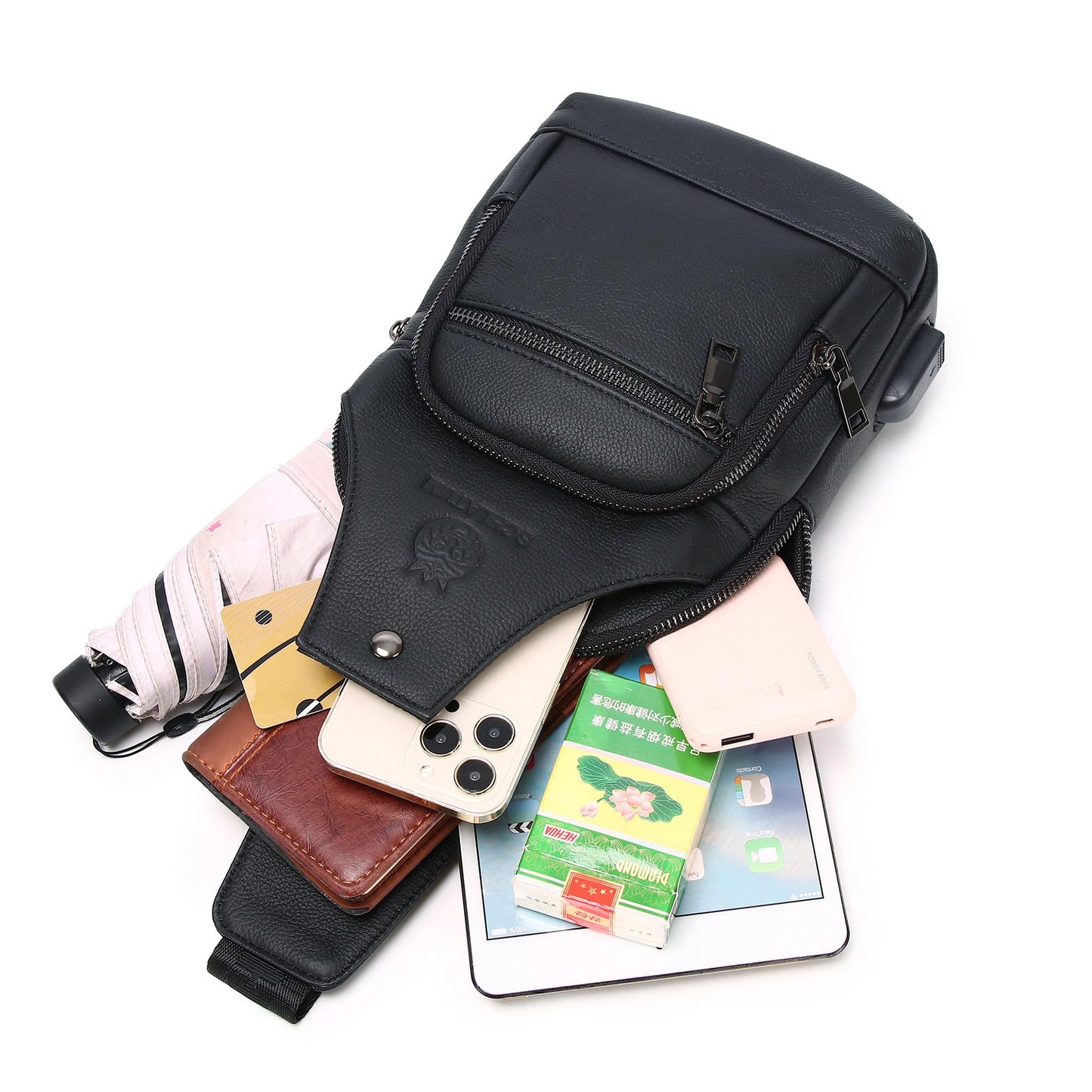 LUKZIJAES Genuine Leather Sling Bag for Men