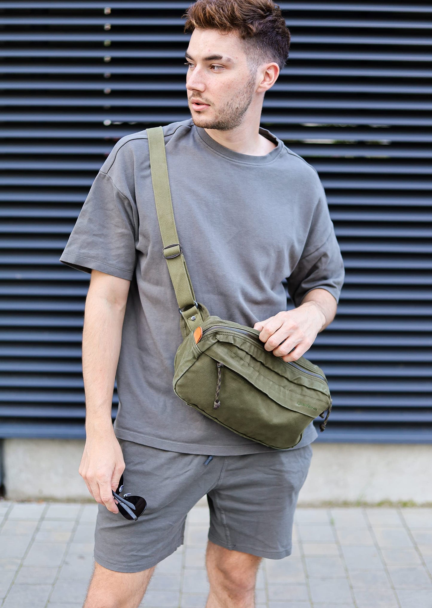 GOOTIUM Men’s Canvas Crossbody Sling Bag, Khaki