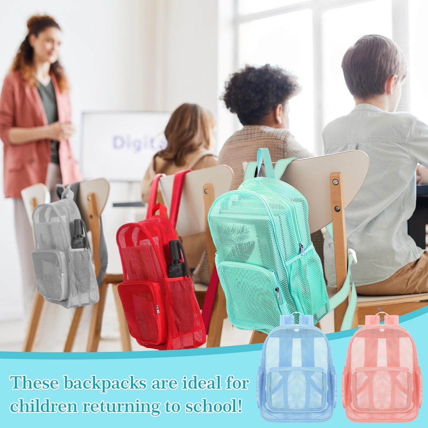 48-Pack 17" Clear Mesh Backpacks – Heavy Duty