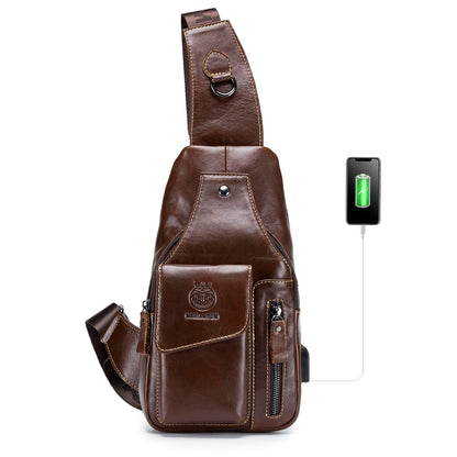 LUKZIJAES Genuine Leather Sling Bag for Men