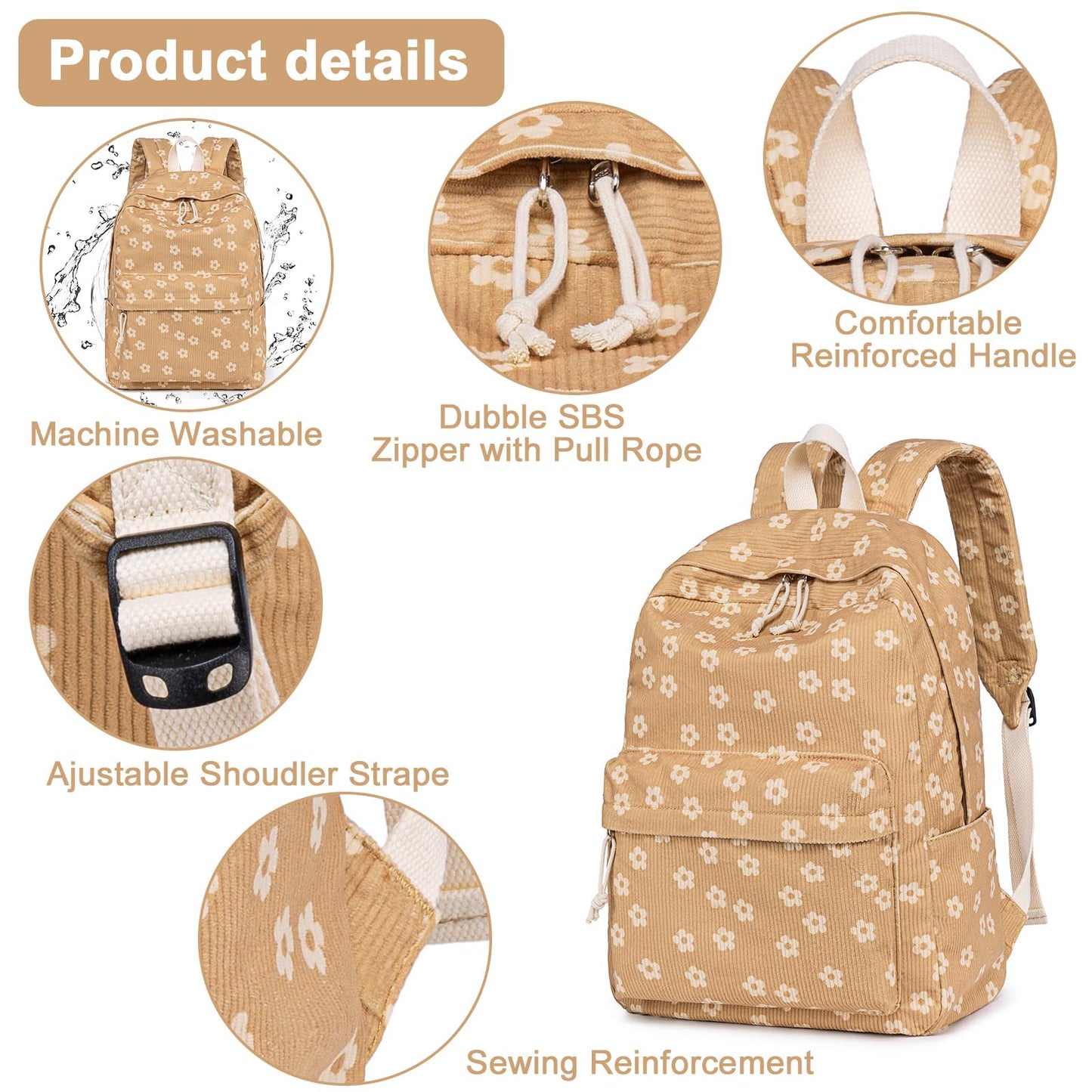 School Backpack for Teen Girls & Women, Corduroy