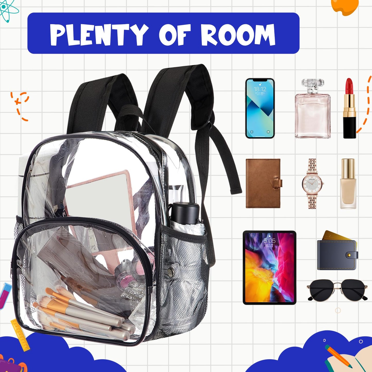 Amylove Clear PVC Backpack, 15", Black, 100-Pack
