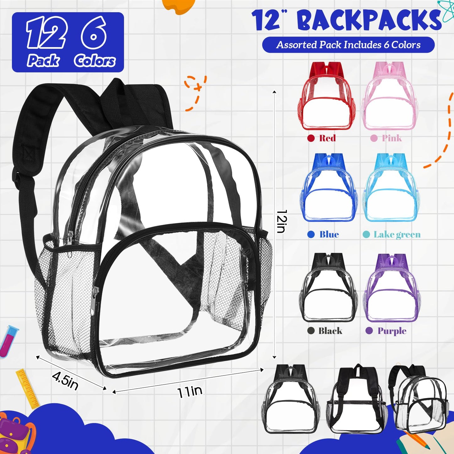 Amylove Clear PVC Backpack, 15", Black, 100-Pack