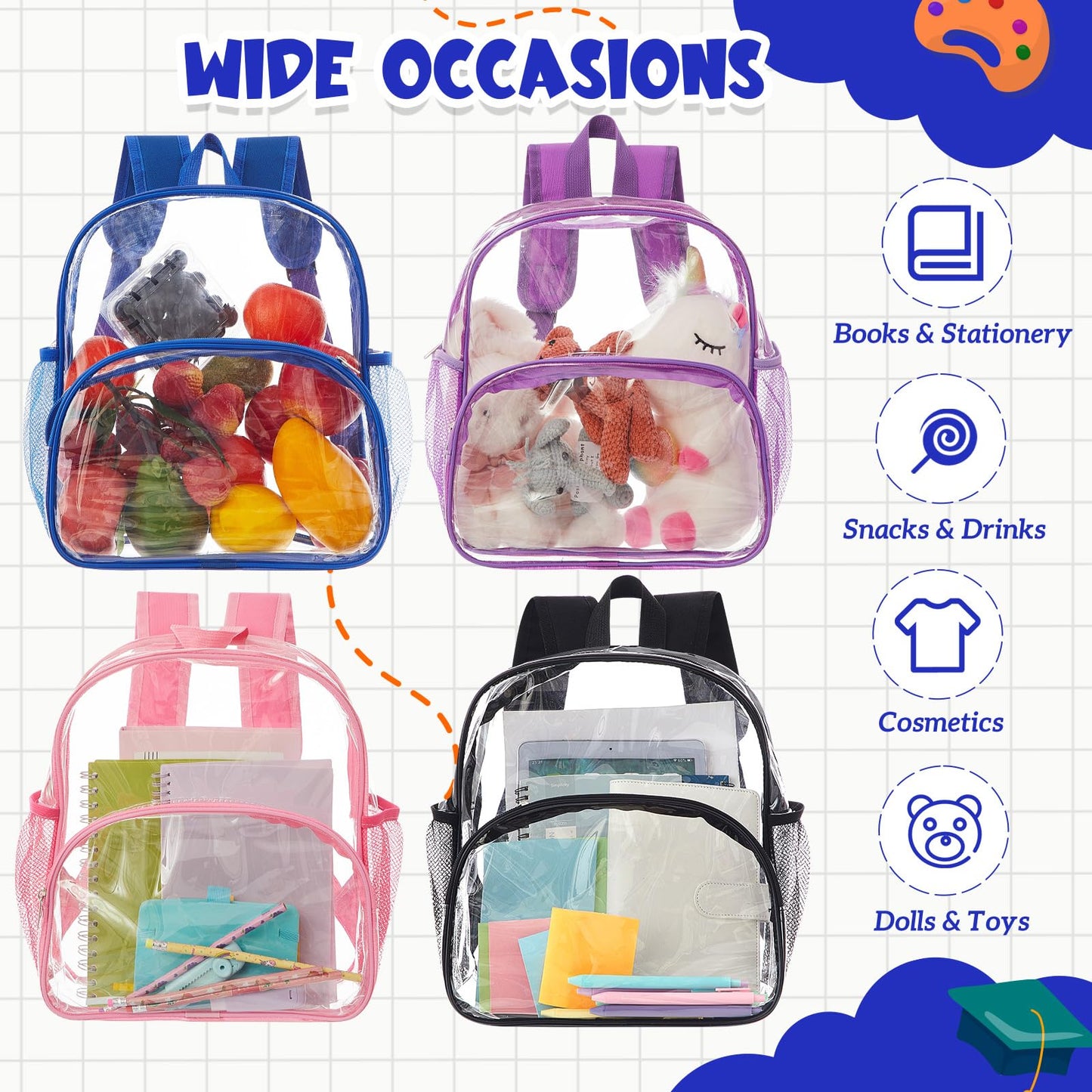 Amylove Clear PVC Backpack, 15", Black, 100-Pack