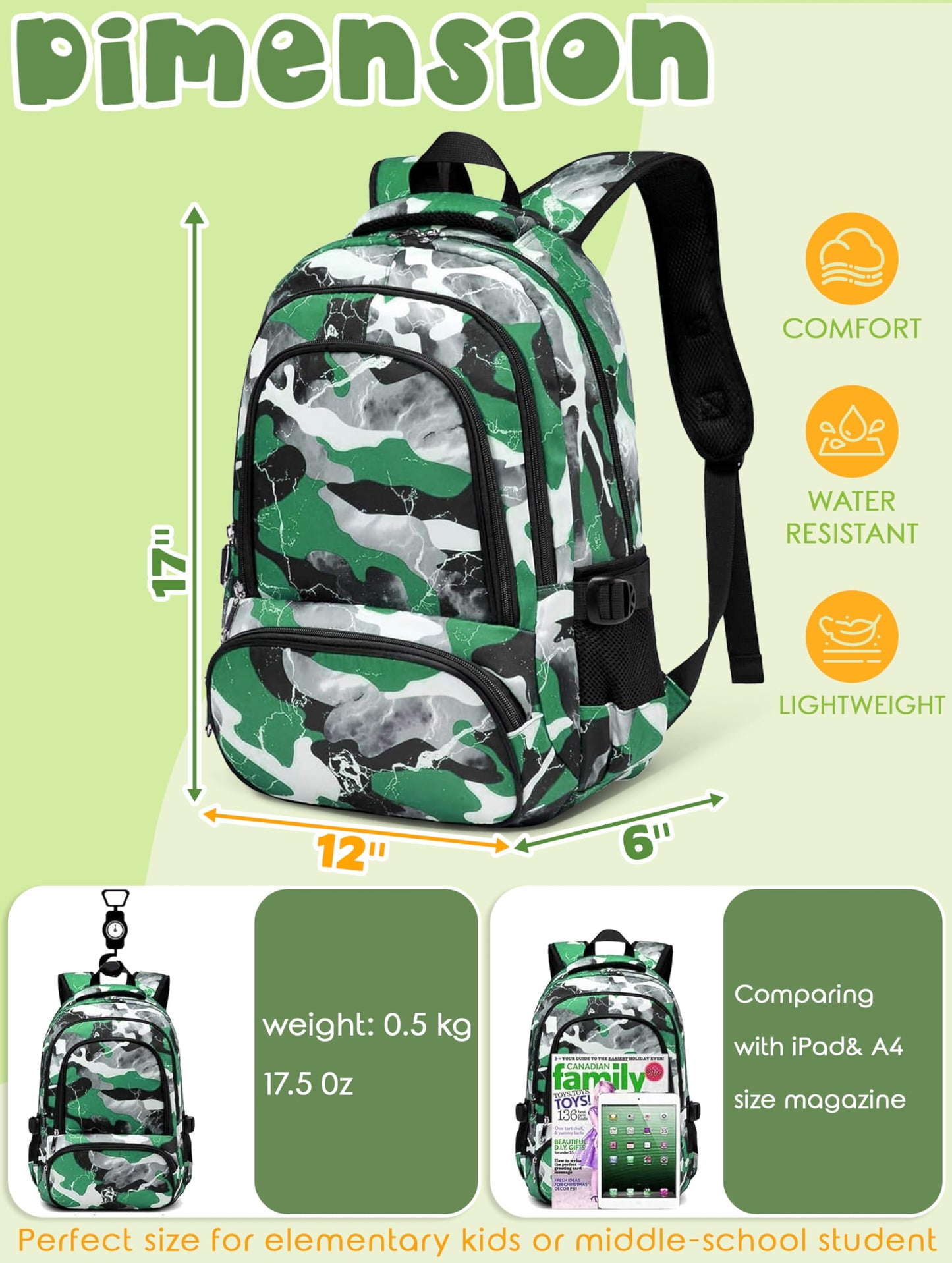 BLUEFAIRY 17" Kids Backpack for Boys