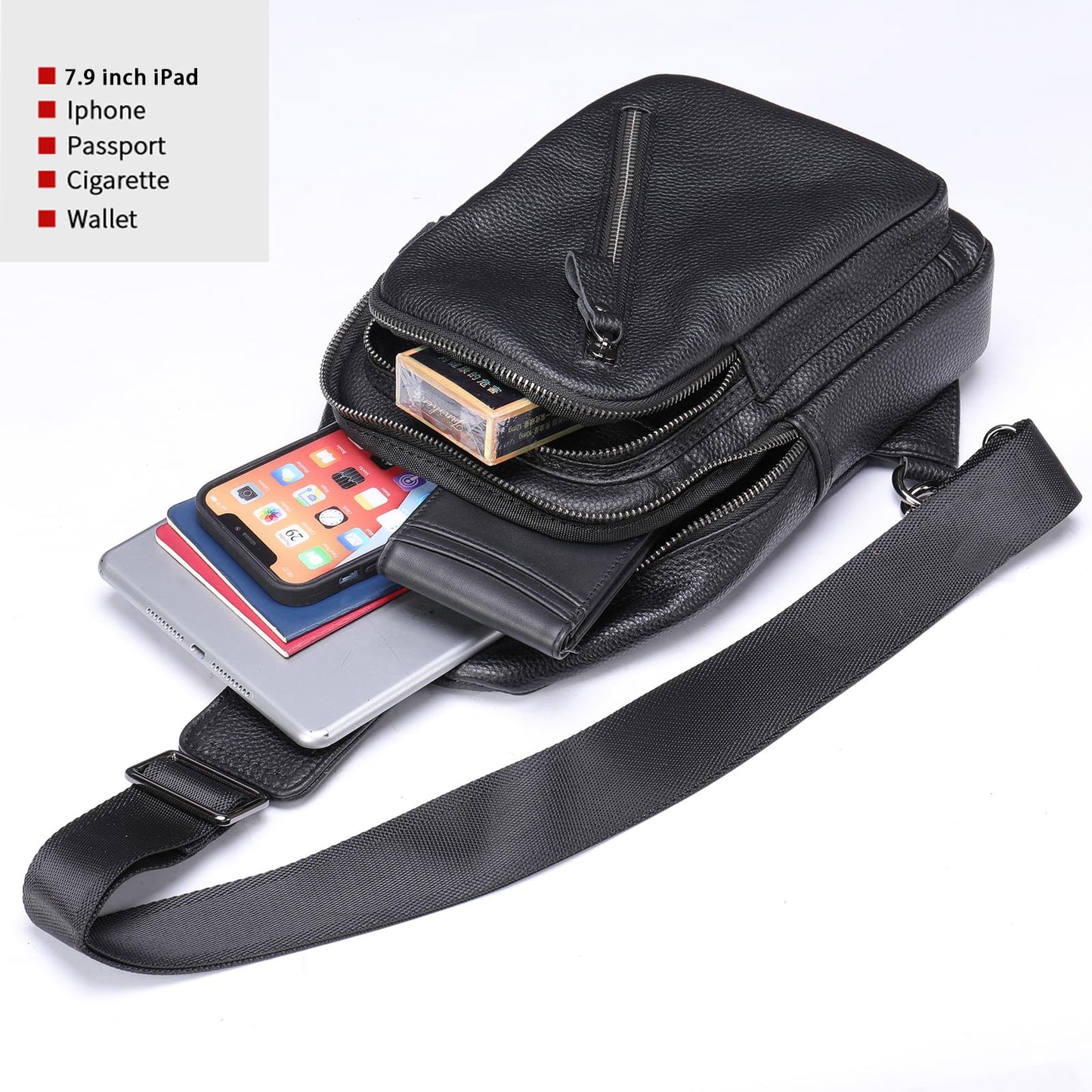 LUKZIJAES Genuine Leather Sling Bag for Men