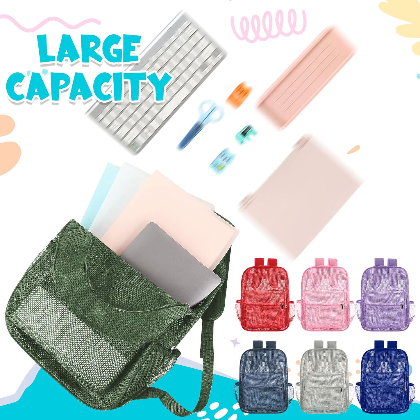 Amylove 17" Mesh Backpack – 48 Pack, Colorful