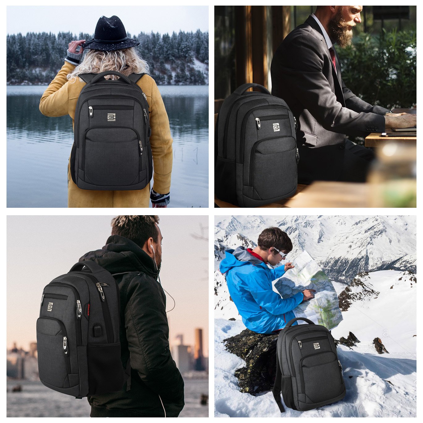 Anti-Theft Laptop Backpack with USB – 15.6" Black