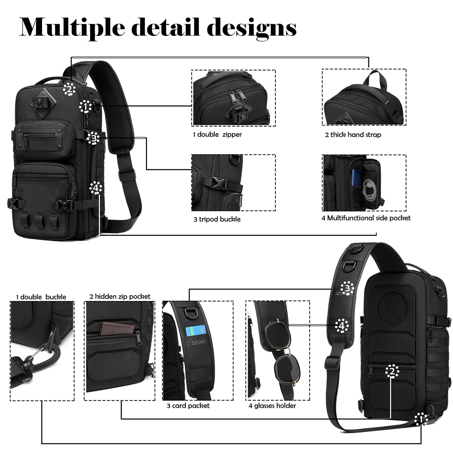 OZUKO Tactical Sling Backpack, Dark Gray