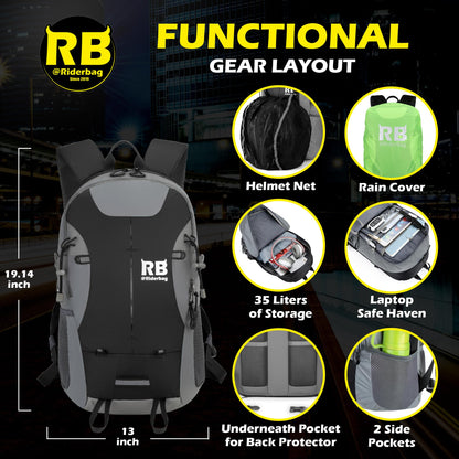 Reflective Motorcycle Backpack with Helmet Holder, Green