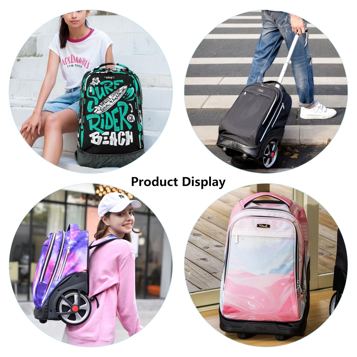 NEW TILAMI 19" Rolling Backpack for kids, Adjustable Laptop Backpack