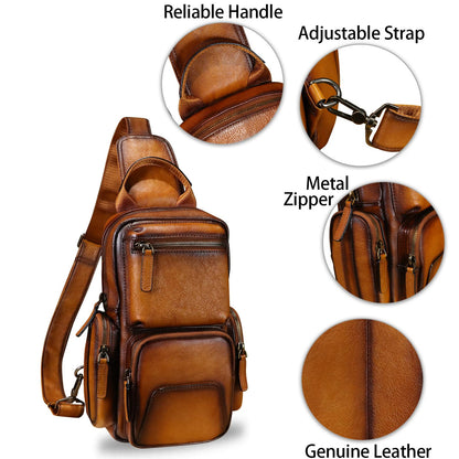 IVTG Genuine Leather Sling Crossbody Bag, Brown