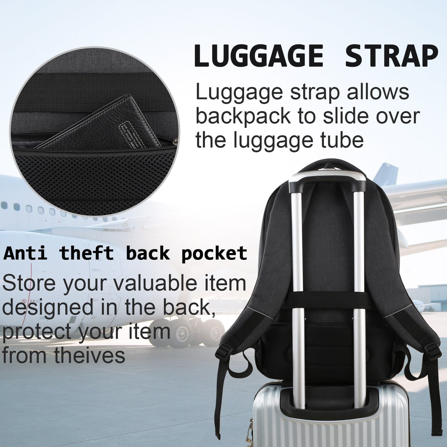 Anti-Theft Laptop Backpack with USB – 15.6" Black