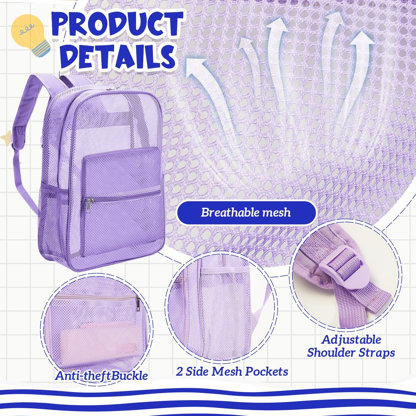 Amylove 17" Mesh Backpack – 48 Pack, Colorful