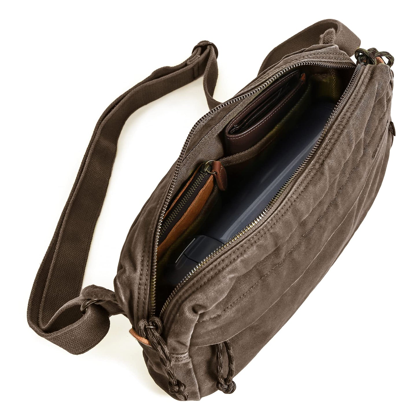 GOOTIUM Men’s Canvas Crossbody Sling Bag, Khaki