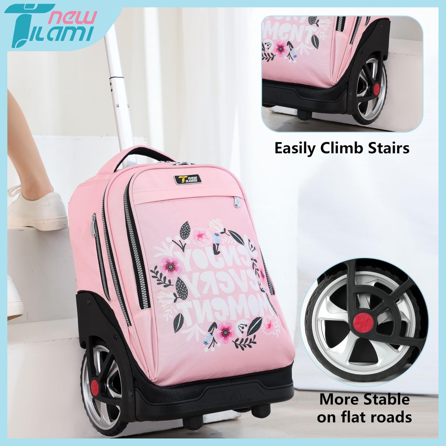 NEW TILAMI 19" Rolling Backpack for kids, Adjustable Laptop Backpack