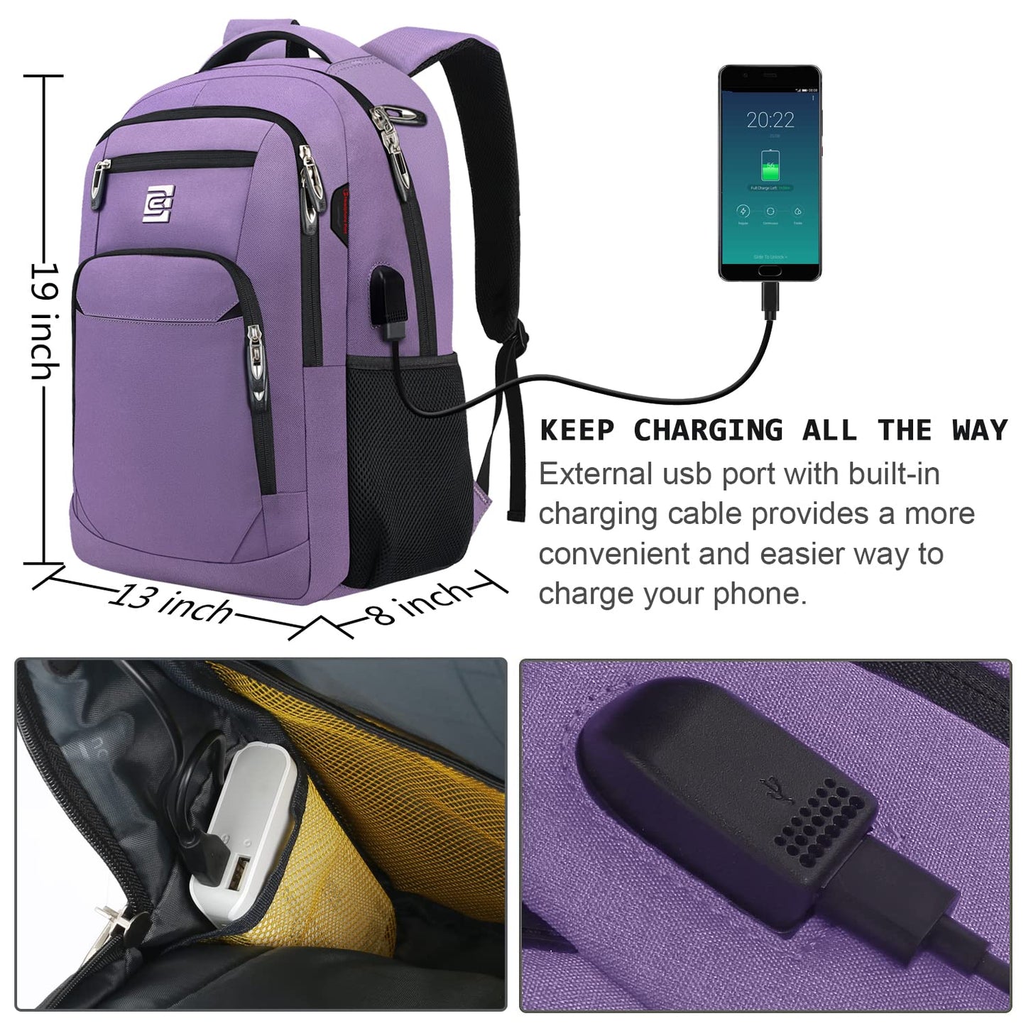 Anti-Theft Laptop Backpack with USB – 15.6" Black