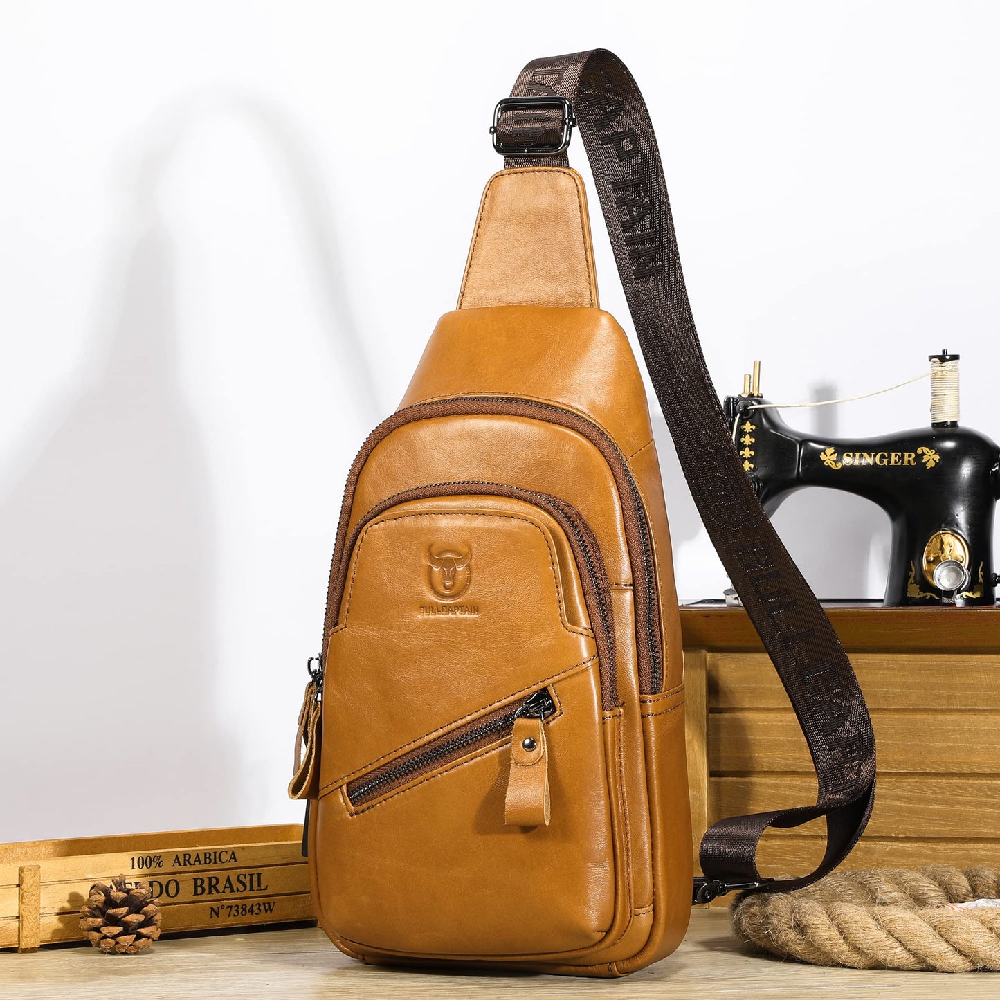 LUKZIJAES Genuine Leather Sling Bag for Men