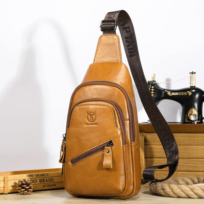 LUKZIJAES Genuine Leather Sling Bag for Men