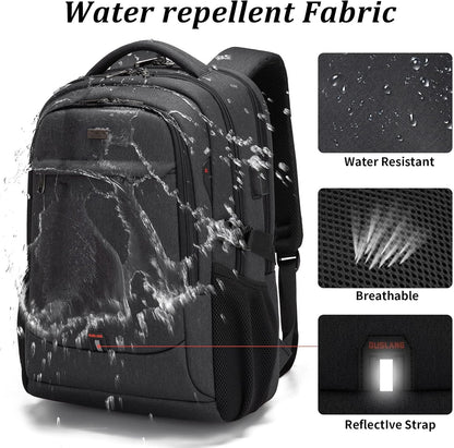 DUSLANG 17" Travel Laptop Backpack with USB, Black